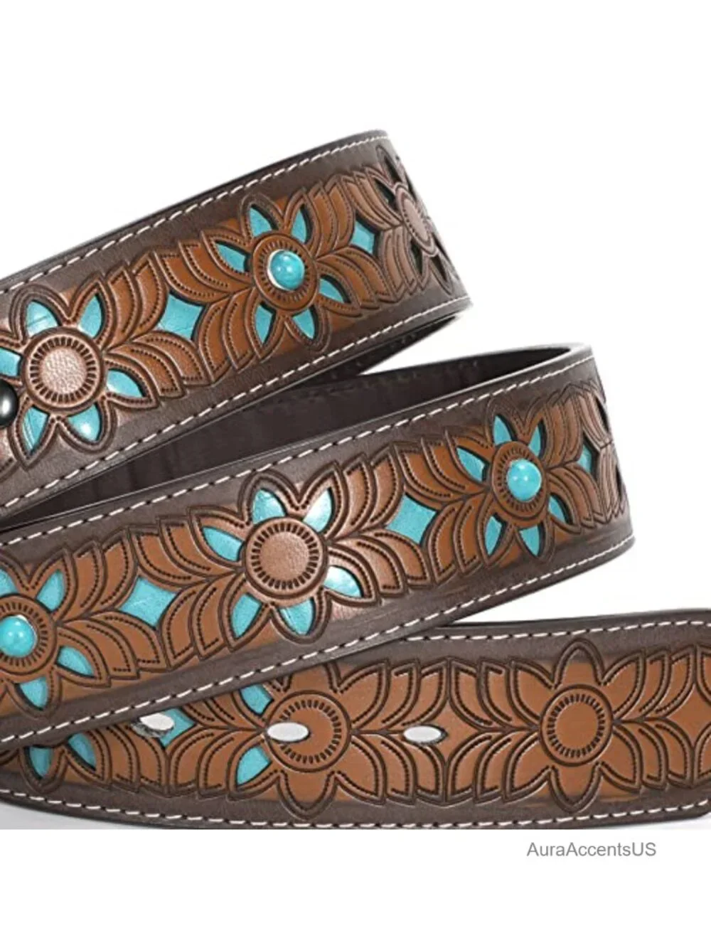 Genuine Leather Western Belt Unisex Cowgirl Cowboy Tooled Engraved Adjustable